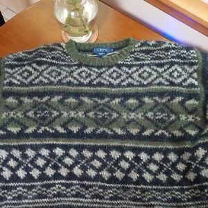 J. Crew Olive and Navy Patterned Crewneck Sweater